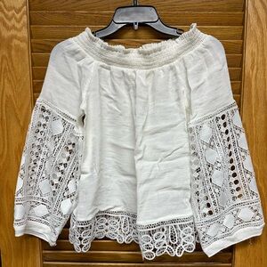 Ramy Brook White Lace Sleeve Top
